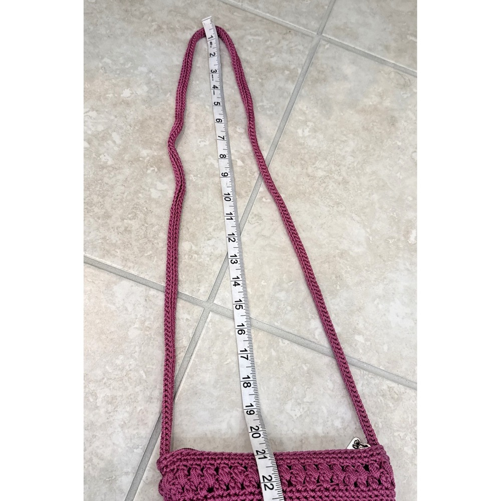 The Sak Pink Crochet Shoulder Bag Zip Closure Crossbody Boho Festival Hippie - Picture 7 of 10